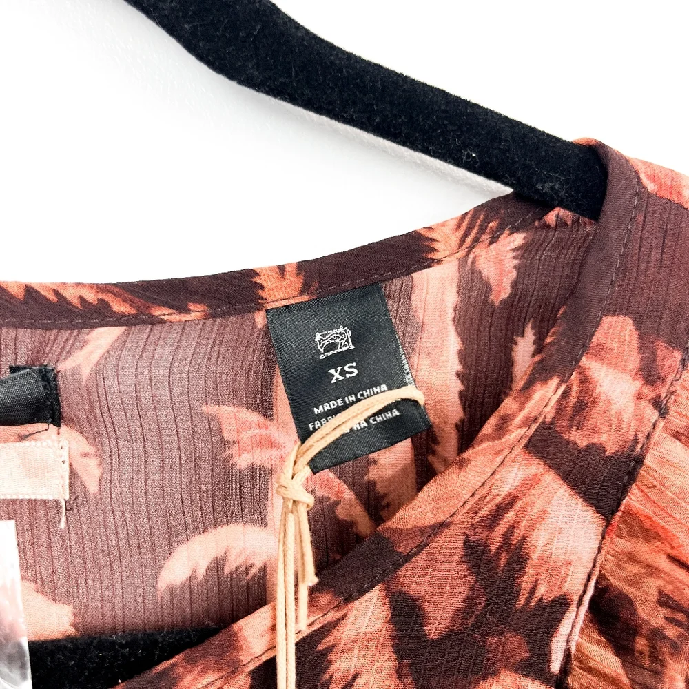 NWT Scotch & Soda Brown Palm Tree Patterned Sheer Blouse - Picture 10 of 13
